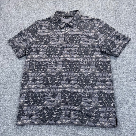 TravisMathew Big Snow Polo Golf Shirt Men's L Heather Gray Palm‎ Floral Print - Picture 2 of 10
